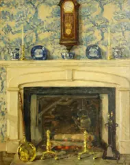 Mary Gray, New England fireplace, oil on canvas