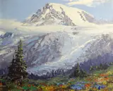 Lionel E. Salmon, Mount Rainer, misty morn, 1936, oil on canvas board