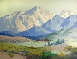 Carl Sammons, Sunlight and shadows in a mountain landscape, oil on canvas