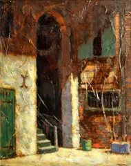 Marshall D. Smith, Courtyard, New Orleans, oil on board