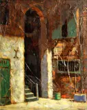 Marshall D. Smith, Courtyard, New Orleans, oil on board