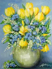 Annie Dobigny, Tulips in a vase, oil on canvas