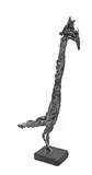 Hilda Grossman Morris, Untitled (Exotic bird), cement, pigment, metal and glass sculpture on wooden base