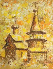 Russian Church by Russian School, oil on tracing paper, offered Jan 2014