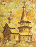 Russian School, Russian Church, oil on tracing paper
