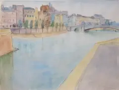 River scene by Maud Sumner, watercolor and ink on paper, offered Jan 2014