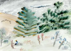 Figures in Fields by Milton Avery, watercolor and charcoal on paper, sold May 2014