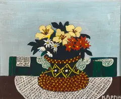 Horace Pippin, Flowers with Four Doilies, 1946, oil on canvas
