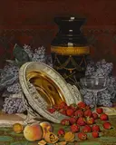 William Mason Brown, Still life with strawberries and lilacs, oil on canvas