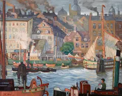 John Ellsworth Weis, Harbor, oil on canvas