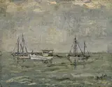 Boats in Japan by David Burliuk, oil on canvas, sold May 2014