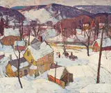 Carl W. Peters, A snowy village, oil on canvas