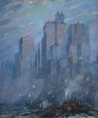 Frederick Usher Devoll, View of New York, oil on canvas