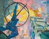Lena Gurr, Atlas at Rockefeller Center, oil on canvas