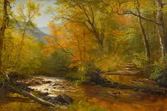 Albert Bierstadt, Brook in Woods, oil on paper laid down on Masonite