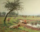 Albert Caullet, Cattle in a sunlit landscape, oil on canvas