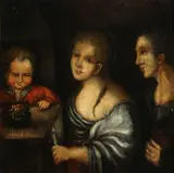 Figures by a table by Continental School, oil on canvas, offered Sep 2013