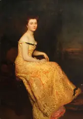 Gustave-Claude-Étienne Courtois, A portrait of a lady, full-length, seated, wearing an evening gown, oil on canvas