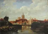 A view of a canal with figures in a boat by Dutch School, oil on canvas, sold Sep 2013