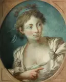 French School, A portrait of young woman, in a painted oval, pastel on paper laid down on paper