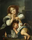 Jean-Baptiste Greuze, Two children with a dog, oil on canvas