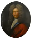 A portrait of a gentleman, bust-length, wearing a red robe by Sir Godfrey Kneller, oil on canvas, sold Sep 2013