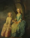 R.A. Francis Hayman, A portrait of a mother with her daughter seated in a landscape, oil on canvas