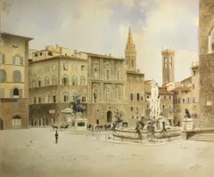 Lari, A view of the Piazza della Signoria, Florence, pencil and watercolor