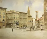 Lari, A view of the Piazza della Signoria, Florence, pencil and watercolor