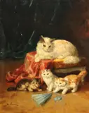 Marie Yvonne Laur, The watchful mother, oil on canvas