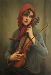 François Martin-Kavel, A young girl with a violin, oil on canvas