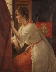 Georg Papperitz, Waiting by the window, oil on canvas