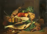 John Bucknell Russell, A still life with a lobster, a crab and game, oil on canvas