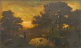 Guillaume, Cattle resting in a meadow at evening, oil on canvas laid down on board