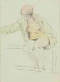 William Clapp, Study of a young girl, crayon and watercolor on paper