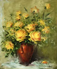 Nora Lee Craig, Still life with yellow roses, oil on canvas