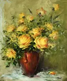 Nora Lee Craig, Still life with yellow roses, oil on canvas