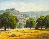 Paul A. Grimm, California hills and live oak trees, oil on canvas board