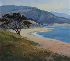 William Hamilton, Carmel beach, acrylic on canvas board