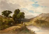 William Hart, Landscape with road along a lake, 1851, oil on canvas