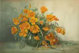 Helen Whitney Kelley, Still life with poppies, watercolor on paper