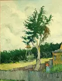 Olaf Palm, Figure in a backyard under a tree, oil on board