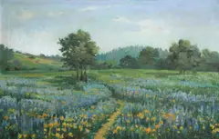 Hector Serbaroli, View of Mt. Tamalpais; Path through the wildflowers (2)