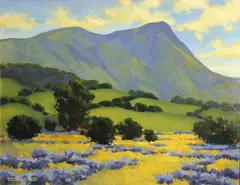 J. Thomas Soltesz, California wild flowers with mountains beyond, oil on canvas