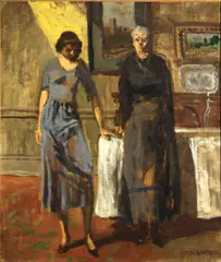Walter Stuempfig, Two women standing in an interior, oil on canvas