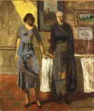 Walter Stuempfig, Two women standing in an interior, oil on canvas