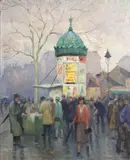 Abel George Warshawsky, News vendor, wet day, oil on board