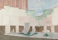 Dennis Croteau, Study for Cambridge sculpture, 1984, gouache, watercolor, colored pencil and mixed media on paper