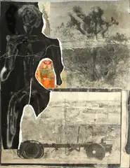 Mark Likosky, Searchlight, Nevada, 1996, liquid light on canvas, computer negative print on paper and collage in artist's frame