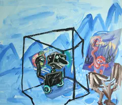 Juan Ugalde, Robots in a landscape, 1984, acrylic on canvas